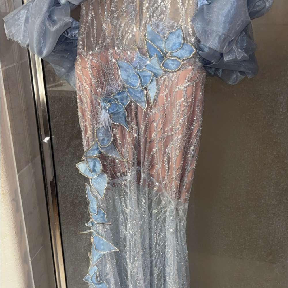 Elegant Blue Sheer Prom Dress - Picture 4 of 5